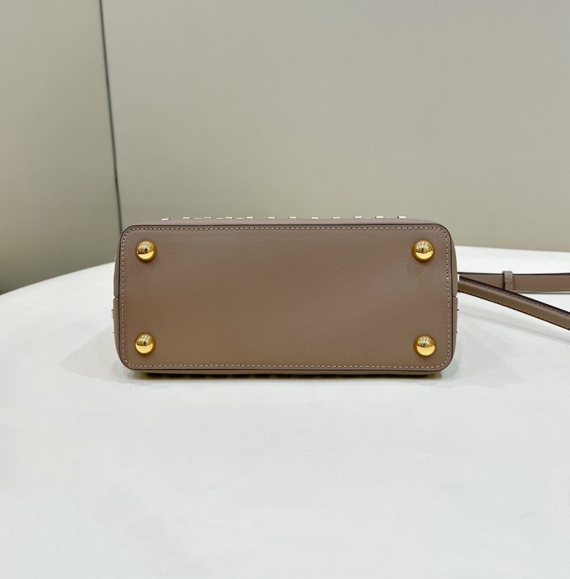 PEEKABOO 24 IN WHITE MIX BROWN INTERLACED CALFSKIN GOLD HARDWARE