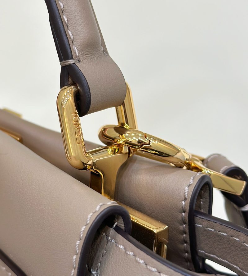 PEEKABOO 24 IN WHITE MIX BROWN INTERLACED CALFSKIN GOLD HARDWARE