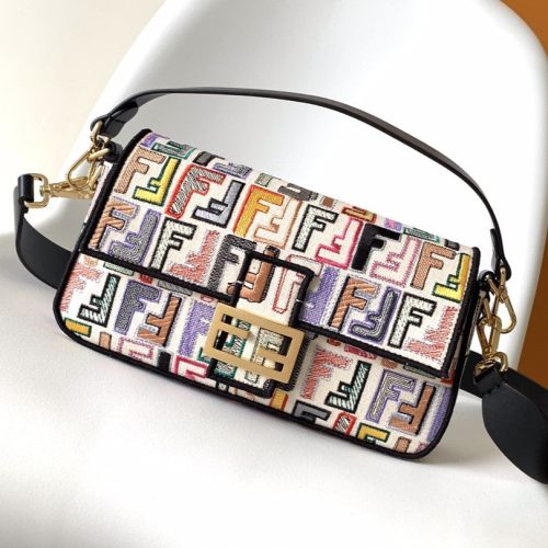 20230819_i1692437426_1908_0_jpg_0a67274c-8799-4df0-9475-1c9c3b59bd80 Fendi Baguette Black and Multicolour Canvas Bag 27 with FF Embroidery Ghw