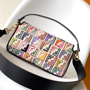 Fendi Baguette Black and Multicolour Canvas Bag 27 with FF Embroidery Ghw