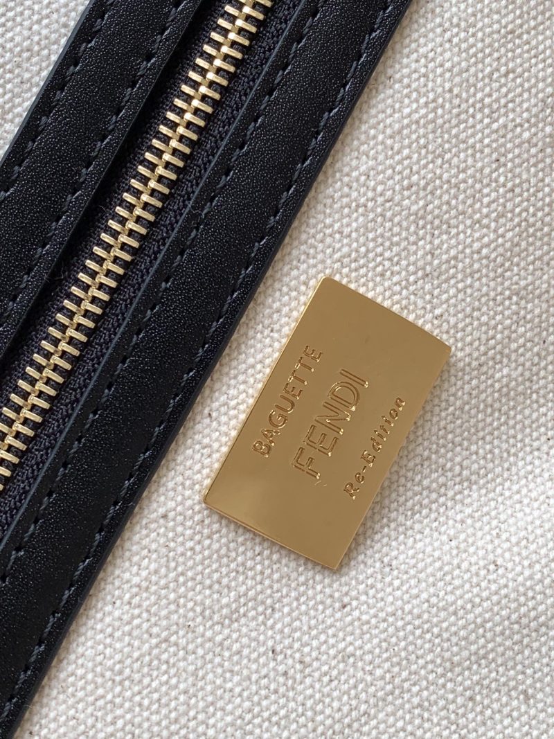 Fendi Baguette Black and Multicolour Canvas Bag 27 with FF Embroidery Ghw