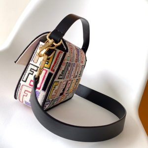 Fendi Baguette Black and Multicolour Canvas Bag 27 with FF Embroidery Ghw