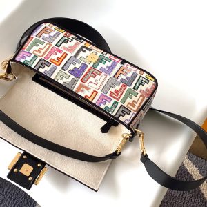Fendi Baguette Black and Multicolour Canvas Bag 27 with FF Embroidery Ghw