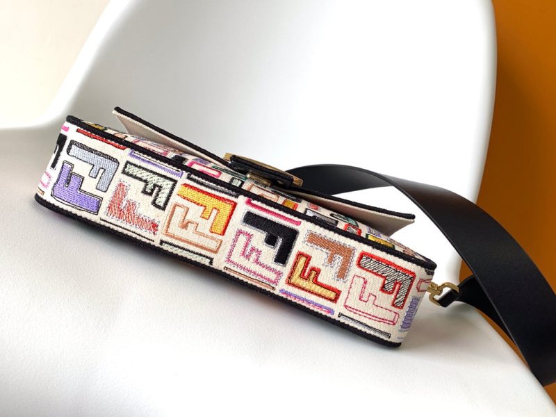 Fendi Baguette Black and Multicolour Canvas Bag 27 with FF Embroidery Ghw