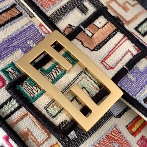 Fendi Baguette Black and Multicolour Canvas Bag 27 with FF Embroidery Ghw