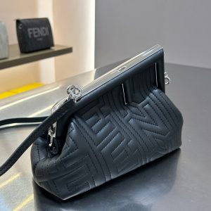 FendiI FIRST MINI 25 IN BLACK CALFSKIN BAG SILVER HARDWARE