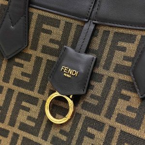 FendiI ORIGAMI MEDIUM 27 BROWN MIX BLACK FF JACQUARD FABRIC BAG