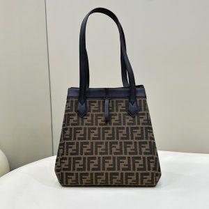 FendiI ORIGAMI MEDIUM 27 BROWN MIX BLACK FF JACQUARD FABRIC BAG