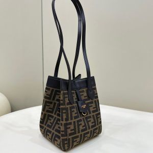 FendiI ORIGAMI MINI 19 BROWN MIX BLACK FF JACQUARD FABRIC BAG