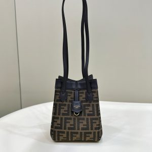 FendiI ORIGAMI MINI 19 BROWN MIX BLACK FF JACQUARD FABRIC BAG