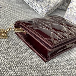 CD Caro 11cm Compact Wallet Shiny Burgundy Calfskin