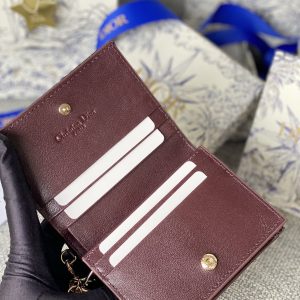 CD Caro 11cm Compact Wallet Shiny Burgundy Calfskin