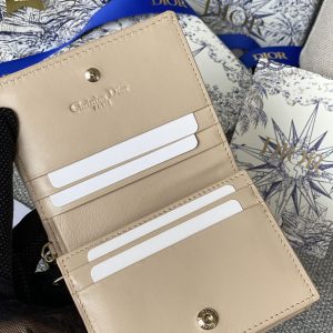 CD Caro 11cm Compact Wallet Beige Calfskin