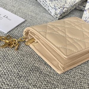 CD Caro 11cm Compact Wallet Beige Calfskin