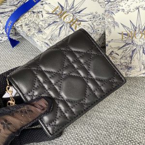 CD Caro 11cm Compact Wallet Black Calfskin