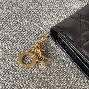 CD Caro 11cm Compact Wallet Black Calfskin