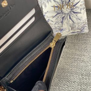 CD Caro 11cm Compact Wallet Black Calfskin