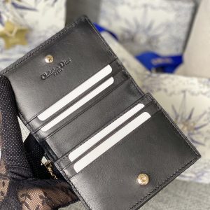 CD Caro 11cm Compact Wallet Black Calfskin