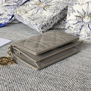 CD Caro 11cm Compact Wallet Grey Calfskin