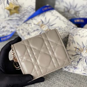 CD Caro 11cm Compact Wallet Grey Calfskin