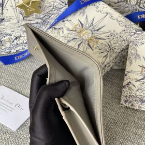 CD Caro 11cm Compact Wallet Grey Calfskin