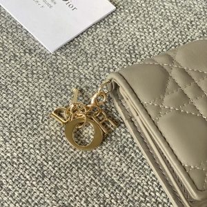 CD Caro 11cm Compact Wallet Grey Calfskin