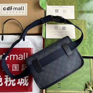 OPHIDIA SMALL BELT BAG 23 IN DARK BLUE MONOGRAM CANVAS AND BLACK LAMBSKIN TRIM