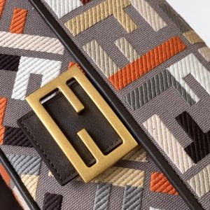 Fendi Baguette Brown and Multicolour Canvas Bag 27 with FF Embroidery Ghw