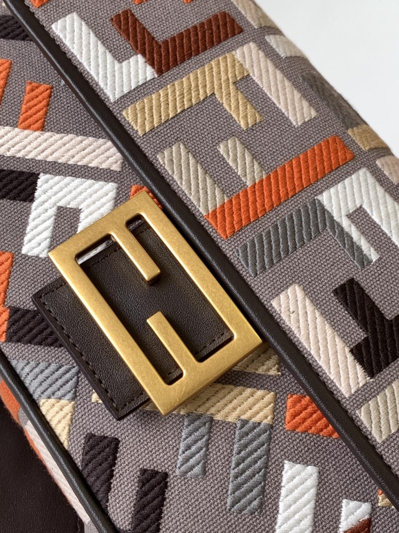 Fendi Baguette Brown and Multicolour Canvas Bag 27 with FF Embroidery Ghw