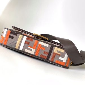 Fendi Baguette Brown and Multicolour Canvas Bag 27 with FF Embroidery Ghw