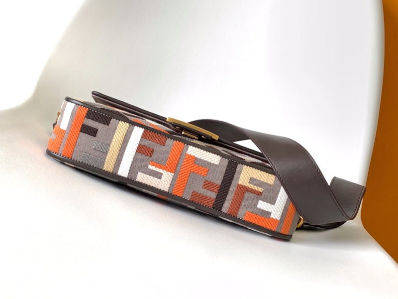 Fendi Baguette Brown and Multicolour Canvas Bag 27 with FF Embroidery Ghw