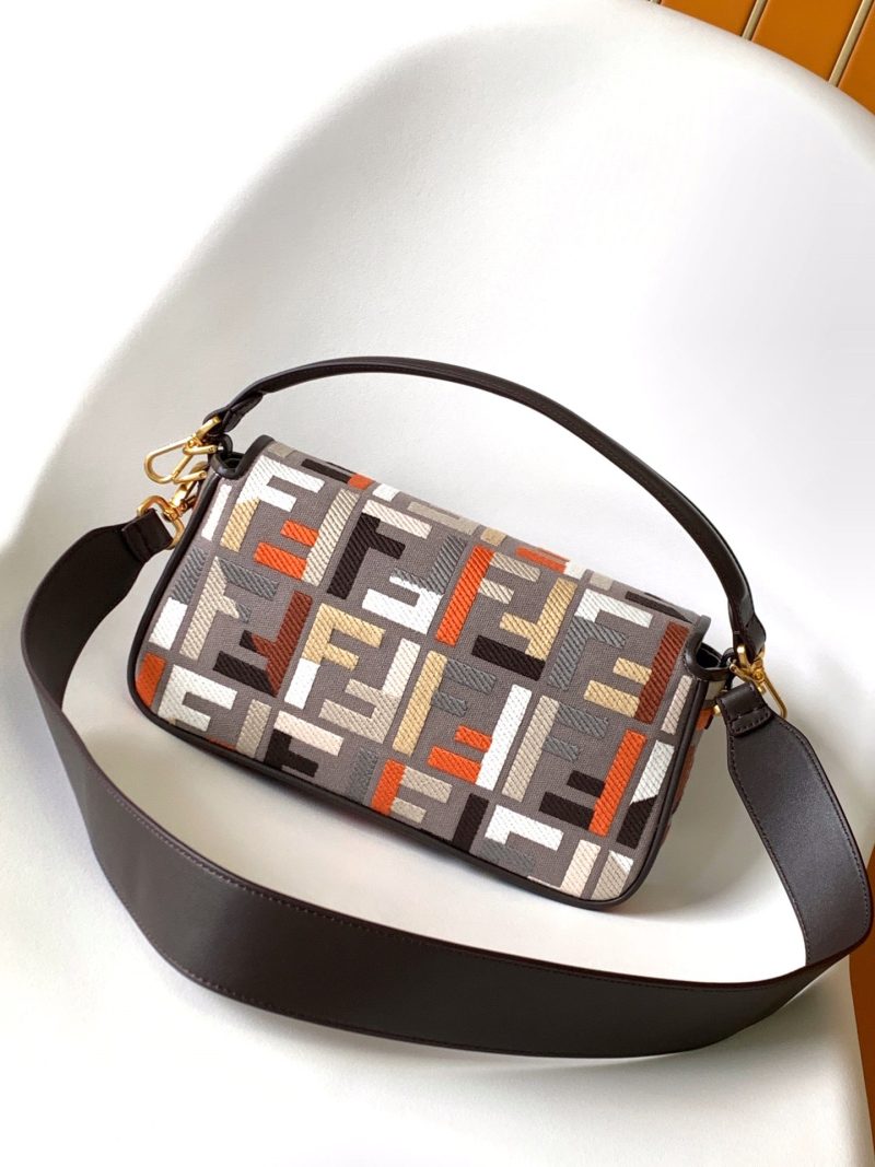 Fendi Baguette Brown and Multicolour Canvas Bag 27 with FF Embroidery Ghw
