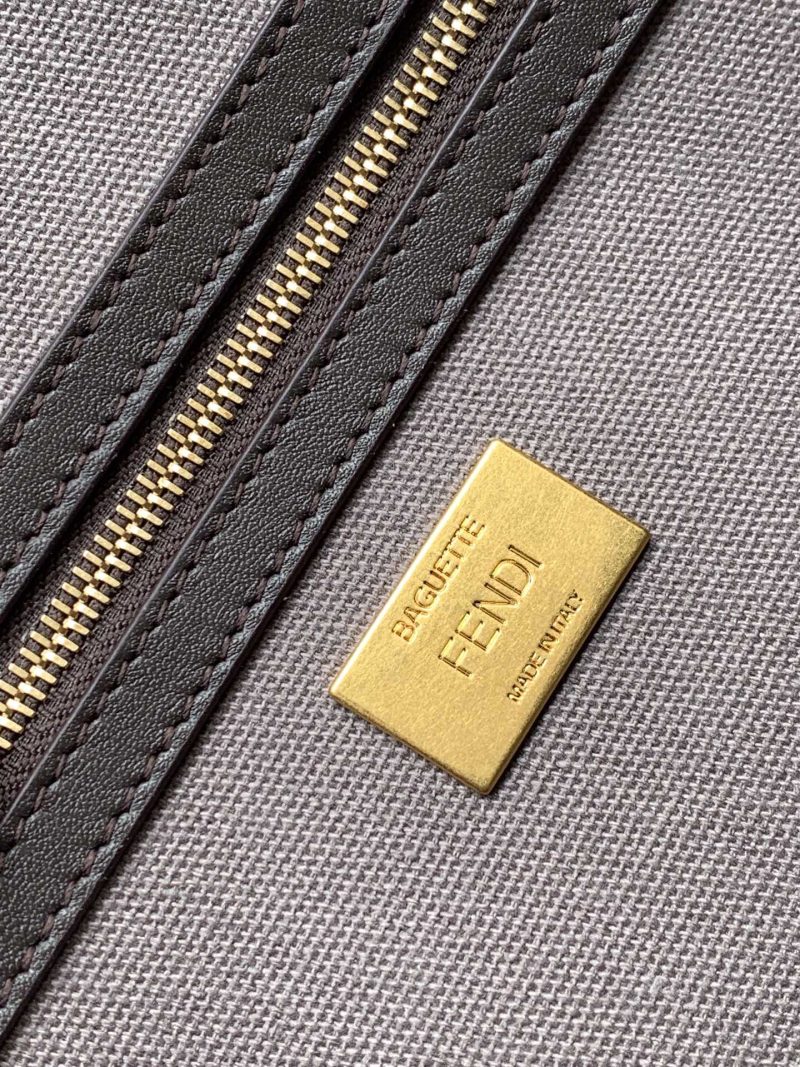 Fendi Baguette Brown and Multicolour Canvas Bag 27 with FF Embroidery Ghw