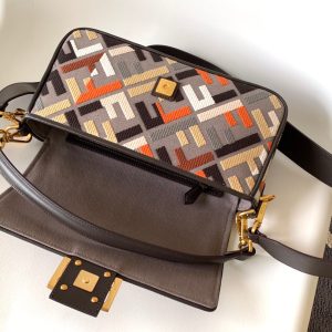 Fendi Baguette Brown and Multicolour Canvas Bag 27 with FF Embroidery Ghw