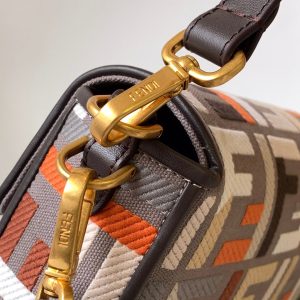 Fendi Baguette Brown and Multicolour Canvas Bag 27 with FF Embroidery Ghw