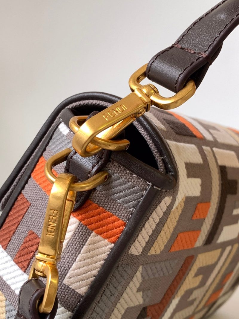 Fendi Baguette Brown and Multicolour Canvas Bag 27 with FF Embroidery Ghw