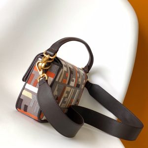 Fendi Baguette Brown and Multicolour Canvas Bag 27 with FF Embroidery Ghw