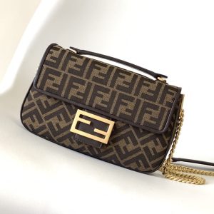 20231002_i1696226995_1597_0_jpg_90cb5efc-d81a-4cc1-8c41-7a5c453ce48d Fendi Baguette 24 Brown FF Jacquard Fabric Bag Ghw
