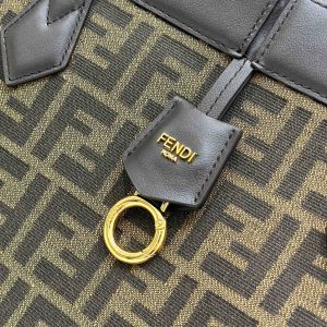 FendiI ORIGAMI LARGE 33 BROWN MIX BLACK FF JACQUARD FABRIC BAG