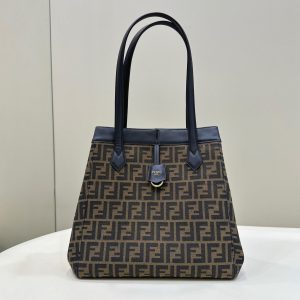 FendiI ORIGAMI LARGE 33 BROWN MIX BLACK FF JACQUARD FABRIC BAG