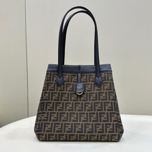 20231005_i1696489387_5532_1_jpg FendiI ORIGAMI LARGE 33 BROWN MIX BLACK FF JACQUARD FABRIC BAG