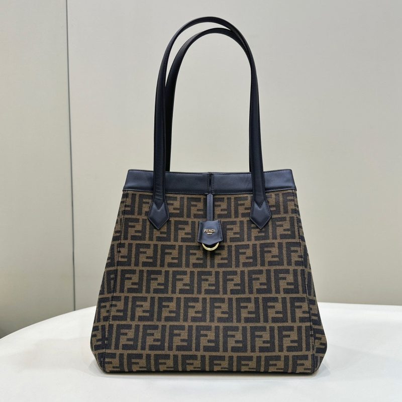 FendiI ORIGAMI LARGE 33 BROWN MIX BLACK FF JACQUARD FABRIC BAG