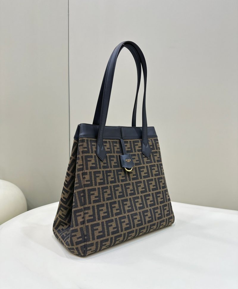 FendiI ORIGAMI LARGE 33 BROWN MIX BLACK FF JACQUARD FABRIC BAG