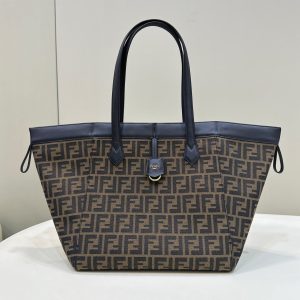 FendiI ORIGAMI LARGE 33 BROWN MIX BLACK FF JACQUARD FABRIC BAG