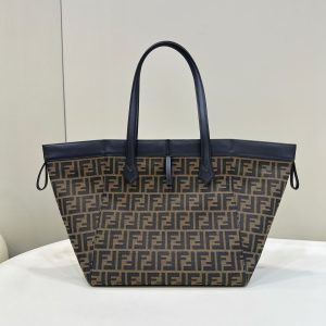 FendiI ORIGAMI LARGE 33 BROWN MIX BLACK FF JACQUARD FABRIC BAG