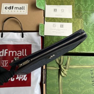 OPHIDIA POUCH 26 IN DARK BLUE MONOGRAM CANVAS AND BLACK LAMBSKIN TRIM