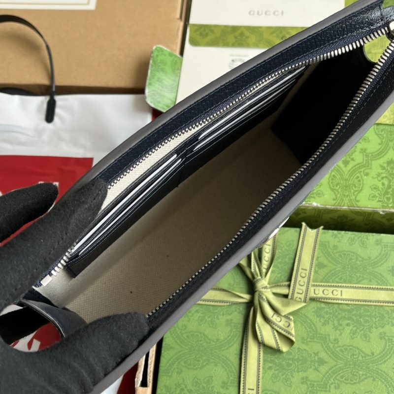 OPHIDIA POUCH 26 IN DARK BLUE MONOGRAM CANVAS AND BLACK LAMBSKIN TRIM