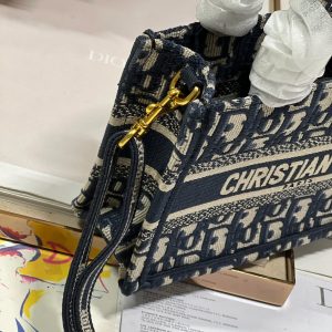 cd mini book tote 21.5 beige blue oblique embroidery calfskin