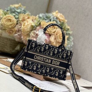 cd mini book tote 21.5 beige blue oblique embroidery calfskin