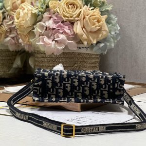 cd mini book tote 21.5 beige blue oblique embroidery calfskin